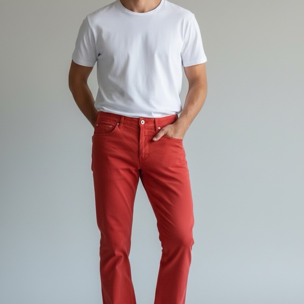 Faconnable Men’s Red Cotton Pants | Tailored Fit | European Classic size 32S